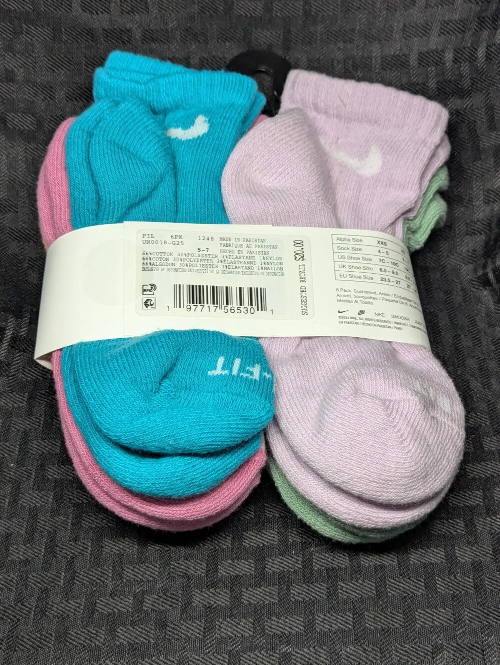Nike Bright Cushioned Ankle Socks - 6 Pack Y10c-3Y.